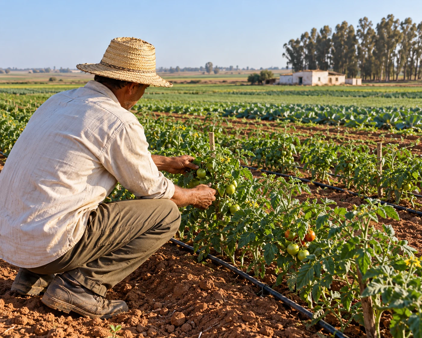 Illustration d’un agriculteur dans une parcelle maraîchère inspirée des Doukkala
